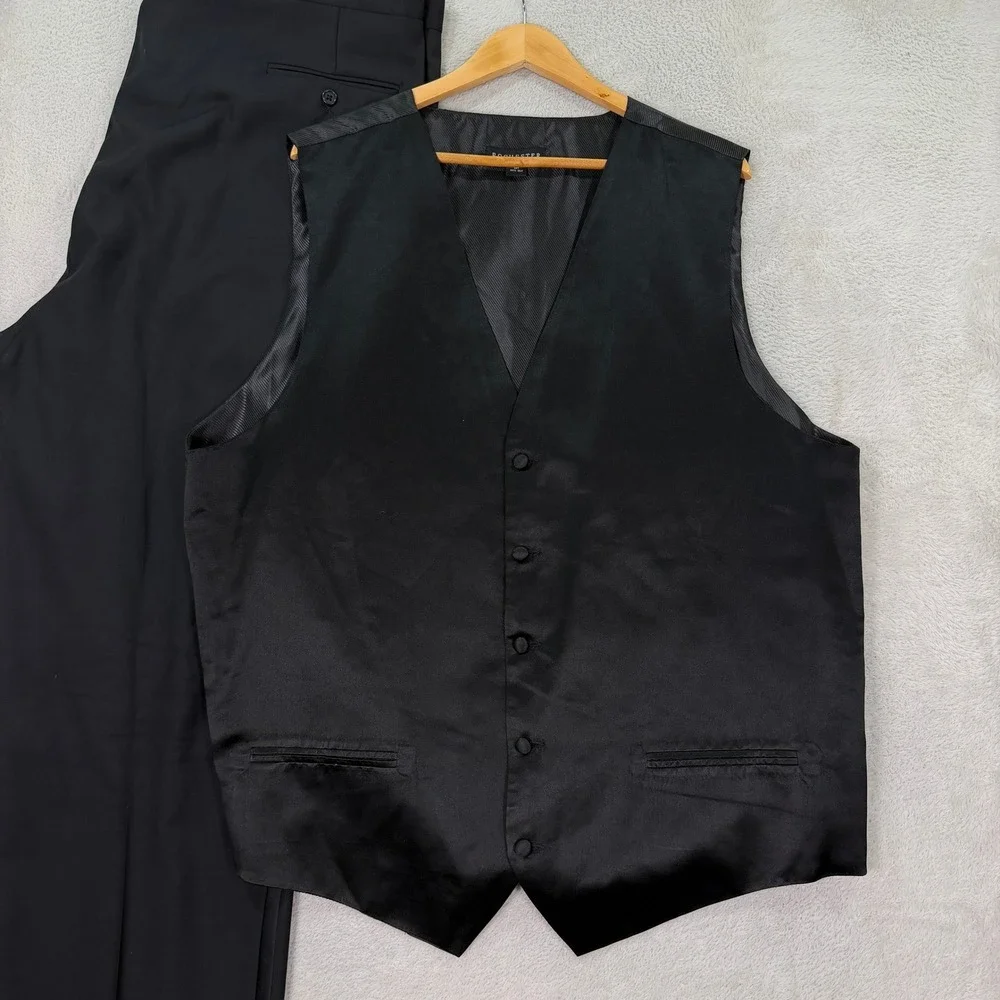 Jack Victor Mens 50XL Tuxedo Suit Black 3-Piece Silk Vest Super 100s Wool 44x32